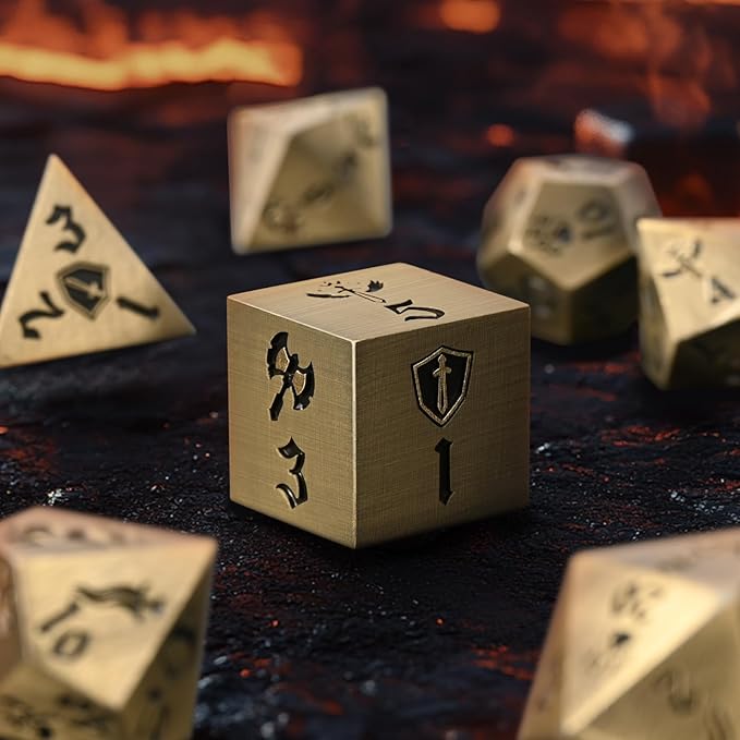 7PCS Metal Dice Set for Dungeons and Dragons,Class Icons Dice,Role Playing Board Games Accessories (Bronze)