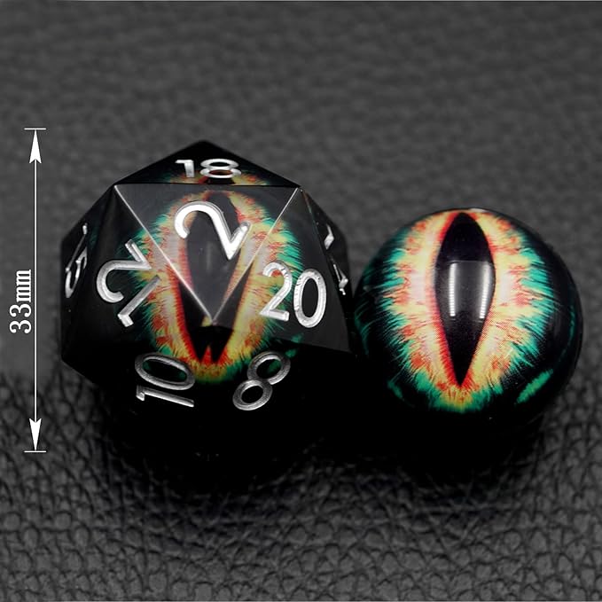 Dungeons and Dragons DND Dice D20, Moving Eyeball Liquid Core Dice Set D&D 33MM Oversized D20 Single Sharp Edge Resin dice with Gift Case, Polyhedral Dice for Role Playing Game