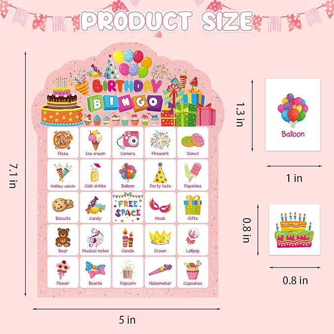 Birthday Bingo Game Cards, 24 Players Birthday Bingo Cards Party Games for Family Friends Adults Large Group Holiday Activities Supplies