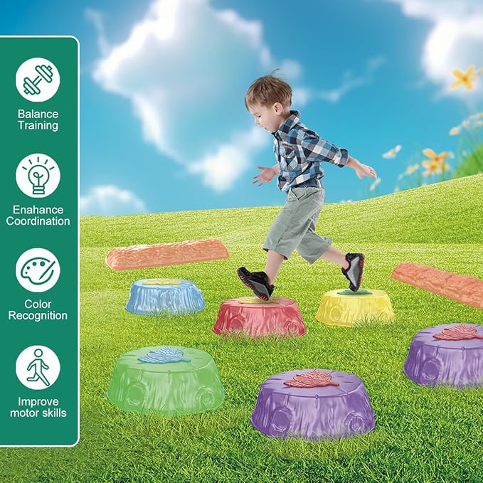 Light Up Stepping Stones for Kids Toddler - 8PCS Non-Slip Stackable Plastic Sensory Stepping Stones, Preschool Obstacle Course Balance Board Game, Gross Motor Energy Toys for Indoor Outdoor