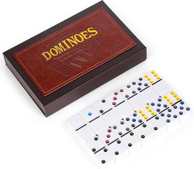 Dominos Set for Adults - Classic Game With Leather Case, Double Six, 28 Tiles, Travel Set, Party Board Game for Family Game Night, 2-4 Players Gift