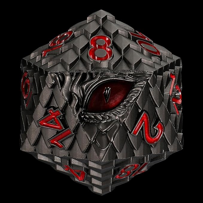 Dragon Eye Scale DND Metal Dice,33mm 20 Sided Giant D20, Large Polyhedral Dice, D&D Metal Dice Set for Dungeons and Dragons, RPG, MTG & Tabletop Games(Gray with Red Eye)