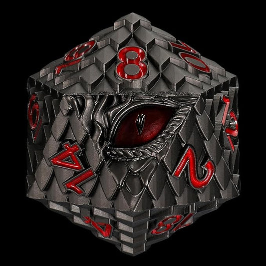 Dragon Eye Scale DND Metal Dice,33mm 20 Sided Giant D20, Large Polyhedral Dice, D&D Metal Dice Set for Dungeons and Dragons, RPG, MTG & Tabletop Games(Gray with Red Eye)