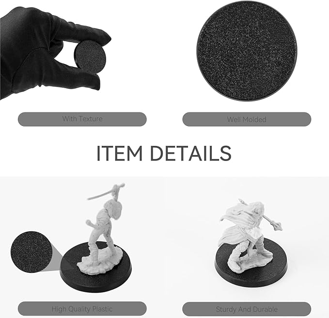100PCS Miniature Bases+120PCS Adhesive, 32mm or 1.26inch Round Black Plastic Model Bases for Gaming Miniatures Collectible War Table Game or Wargames Board Game
