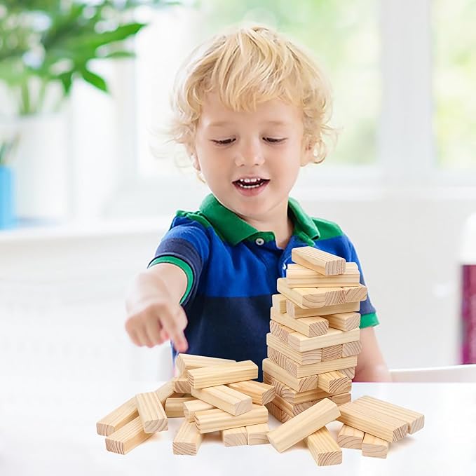 54PCS Classic Block Stacking Board Game Wooden Blocks Stacking Games for Kids and Families Tumbling Tower Blocks Game for Kids and Adults with Storage Bag