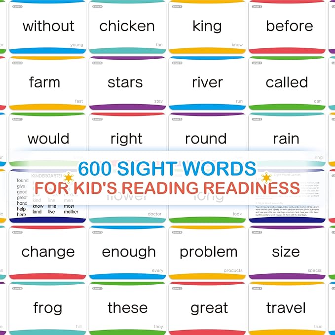Springflower 600 Sight Words Flash Cards, Dolch & Fry High Frequency Flash Cards for Kindergarten Homeschool Supplies, Games for Kids Pre-K, 1st, 2nd, 3rd Grade