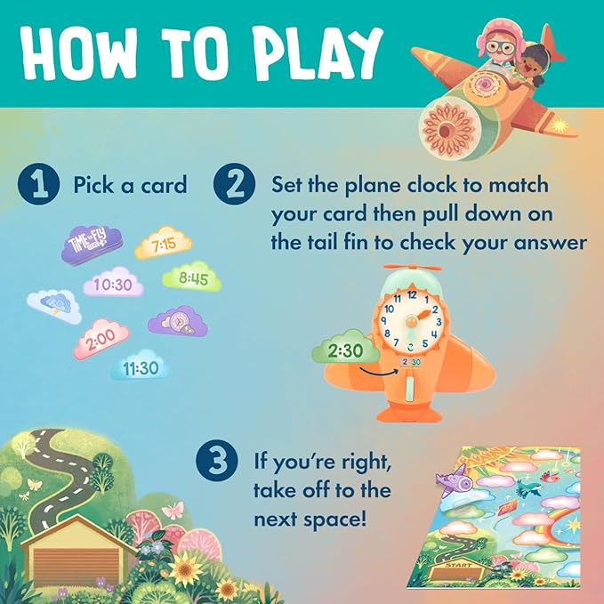 Educational Insights Time to Fly Game - Telling Time Activity, Learning Time Clock for Kids, Board Games for Kids Ages 4+