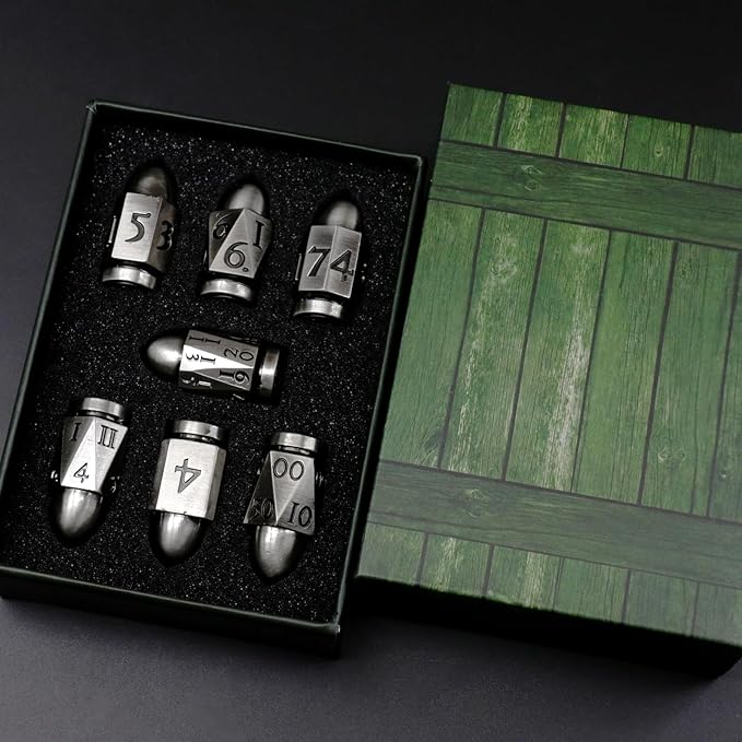 Bullet Dice for Dungeons and Dragons, Metal Dice Set D&D Unique Cool Polyhedral Dice for Role Playing Game (Bullet Sliver)