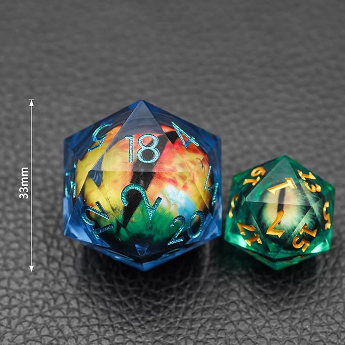 Dungeons and Dragons DND Dice D20, Moving Eyeball Liquid Core Dice Set D&D 33MM Oversized D20 Single Sharp Edge Resin dice with Gift Case, Polyhedral Dice for Role Playing Game