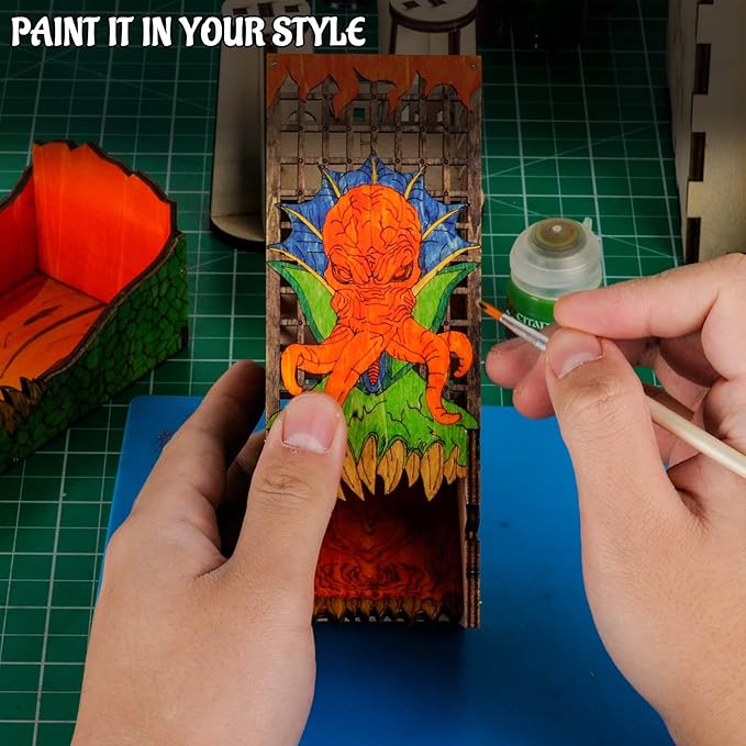 CZYY Dice Tower with Tray Wood Laser Etched Mind Flayer Portable and Collapsible Dice Roller Perfect for Board Game and Tabletop RPG (Cthulhu)