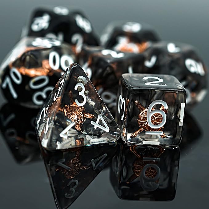 UDIXI 7PCS Polyhedral DND Dice Set, 7-Die D&D Dice Set Filled with Shield for Role Playing Games as Dungeons and Dragons RPG Tabletop Games (Fighter)