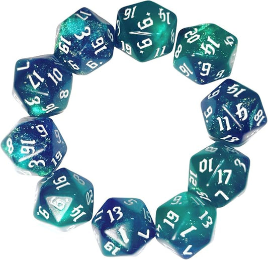 10PCs D20 Polyhedral Dice Set 22mm for DND RPG MTG Dungeons and Dragons Dice (Blue + Cyan)