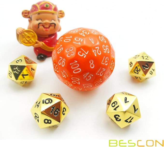 Bescon Multi-Sides Dice 100 Sides Dice, D100 die, 100 Sided Cube, Polyhedral D100 Game Dice, 100 Paged Cube of Orange Color