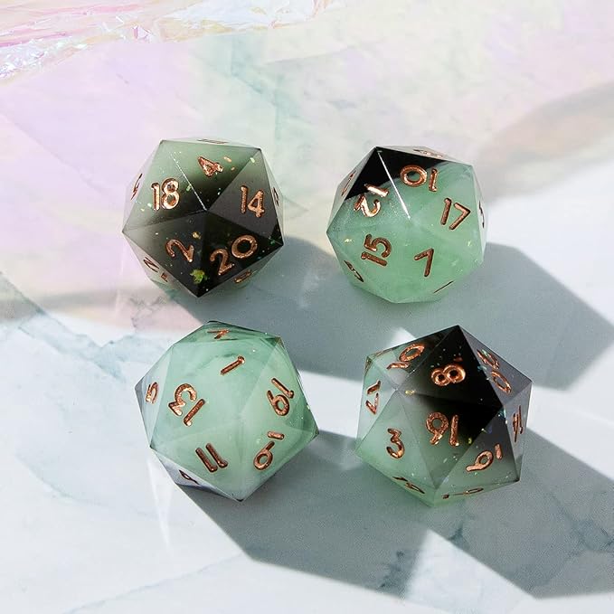 YEMEKO Single D20 Dice - 22mm, 20 Sided D&D Dice for Dungeons and Dragons, DND Dice with Resin Sharp Edge, Handmade Polyhedral for RPG, Roleplaying Games MTG Table Games(Gradual Green)