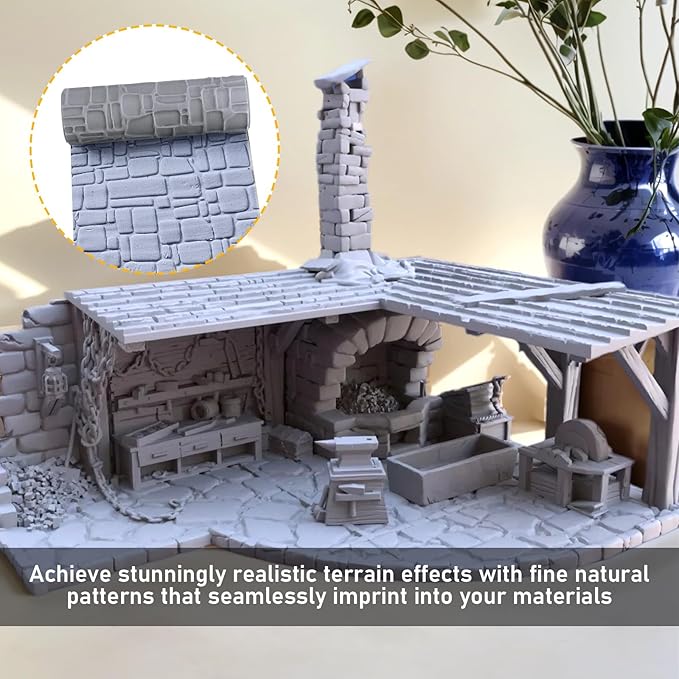 RPG Terrain Texture Roller – High-Definition Scene Detailing Tool for DND Terrain, Clay/Foam Carving Roller for ABS Polymer Clay Patterns, Creative Board Game Accessory Set