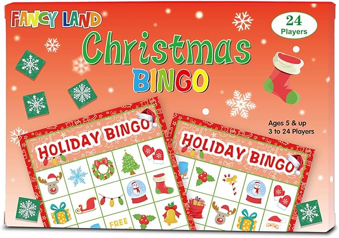 Fancy Land Christmas Bingo Game for Kids 24 Players Holiday Party Supplies