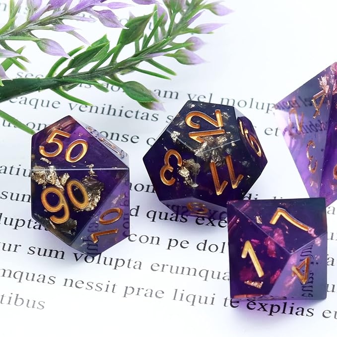 Haxtec DND Dice Set Sharp Edge Resin Dice with Dice Case Purple Black D&D Dice for RPG Role Playing Games Dungeons and Dragons Gift War Series