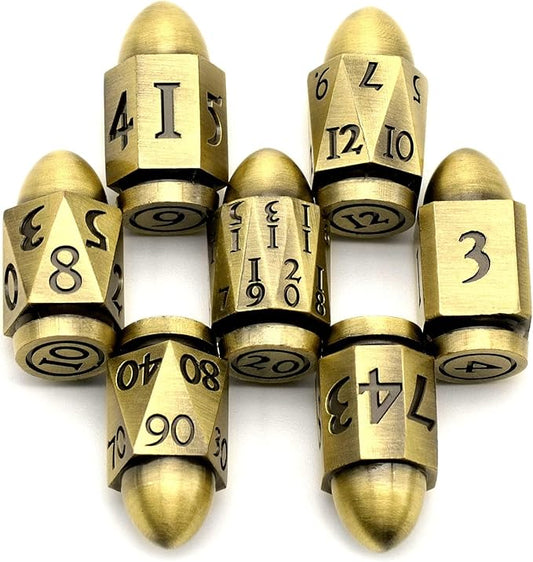 Bullet Dice Set, DND Dice Metal Revolver，ZHOORQI D6 Gun Dice D&D Gifts for Dungeons and Dragons, RPGs(7-Bronze)