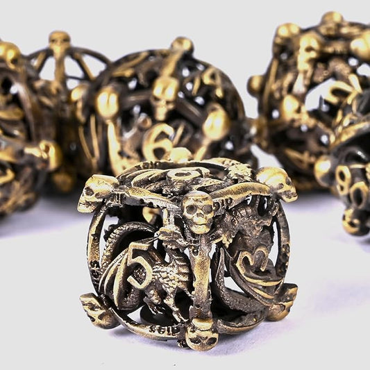 DND Metal Dice Set, UBEUCK 7PCS Gear Metal DND Dice Set for Dungeons & Dragons Board Games Boxes (Bronze dice)