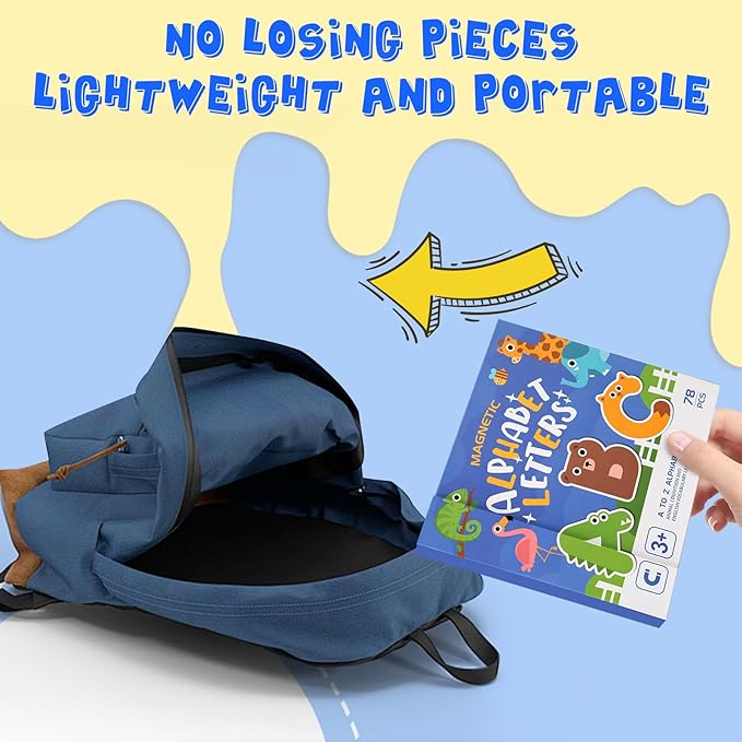 Portable Animals Magnetic Alphabet Letters Learning Board, Foldable, Upper & Lowercase, Spelling, Fridge Magnets for toddlers 1-3, Travel Toys, 3 4 5 6 Year Old, Gifts for Boys Girls Toddlers