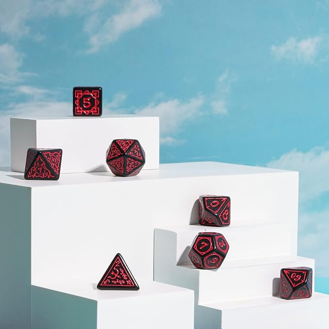 DND Dice Set -D&D Polyhedral Dice (7 Pcs) Druid Dice with Leather Dice Bag for Dungeons and Dragons Role Playing Dice Games RPGs(Druid - Black Red)