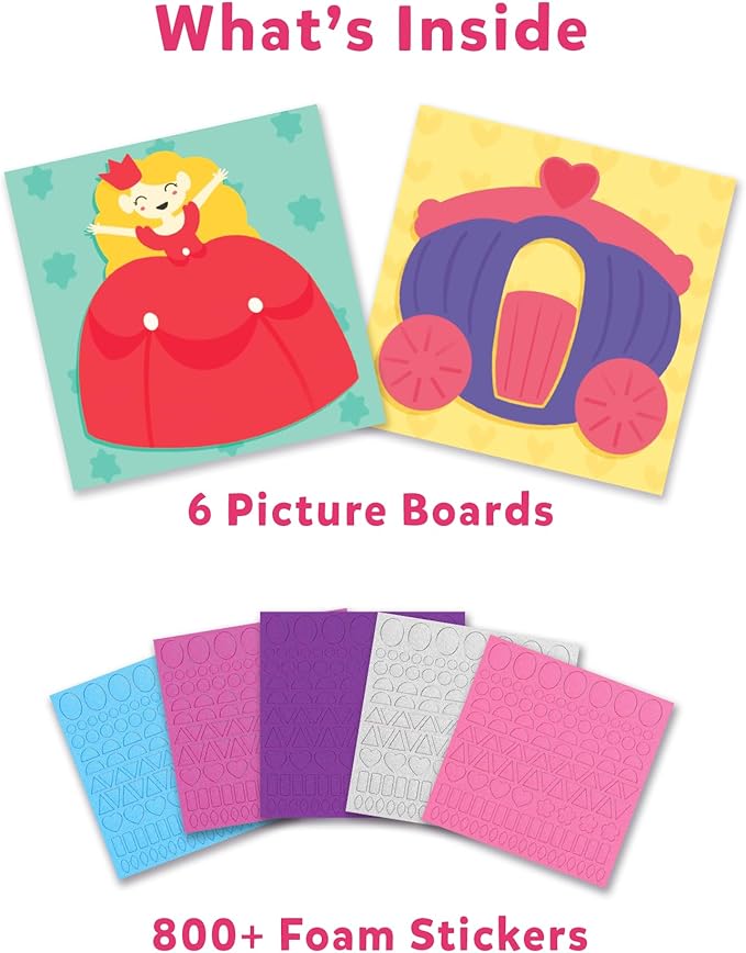 Skillmatics Foam Sticker Art Activity - Unicorns & Princesses, Mess-Free Fun for Kids, 800+ 3D Foam Stickers, DIY Felt Craft Kits, Gifts for Girls & Boys Ages 3, 4, 5, 6, 7