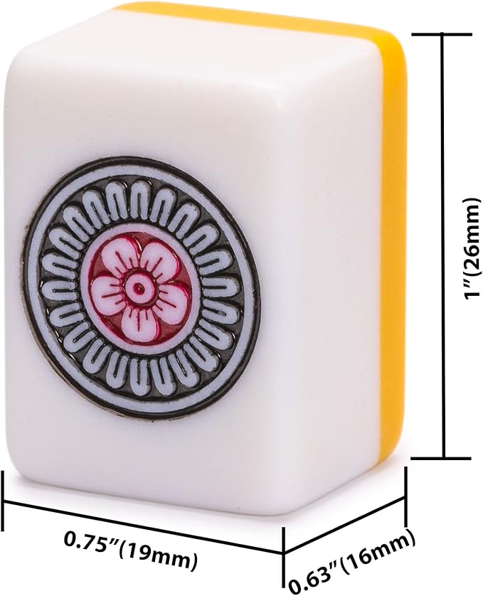 Yellow Mountain Imports Japanese Riichi Mahjong Set - White and Yellow Standard Size Tiles - with East Wind Tile and Black Vinyl Case