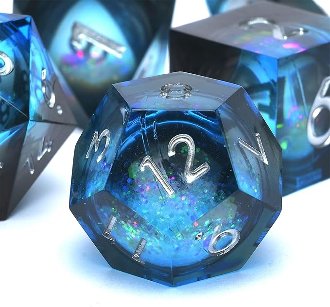 Liquid Core Quicksand Resin DND Dice, Sharp Edge Dungeons and Dragons Polyhedron Game Dice Set for Role Playing Games RPG Explorer Magic, Holiday Birthday Gifts Party Favors
