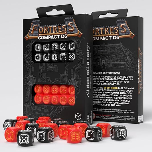 Fortress Compact D6: Black & Red by Q-Workshop, Dice for RPG Board Games, for 1+ Players and Ages 14+