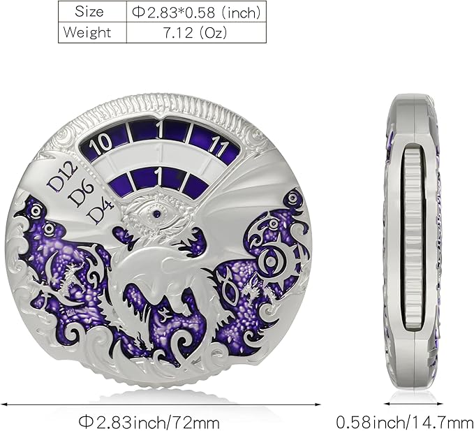 DNDND Dungeons and Dragons Roulette Spinner Dice 7-in-1 Spinner Metal D&D Dice Set with Gorgeous Gift Box for Dungeons and Dragon and Tabletop Game (Silver with Purple)
