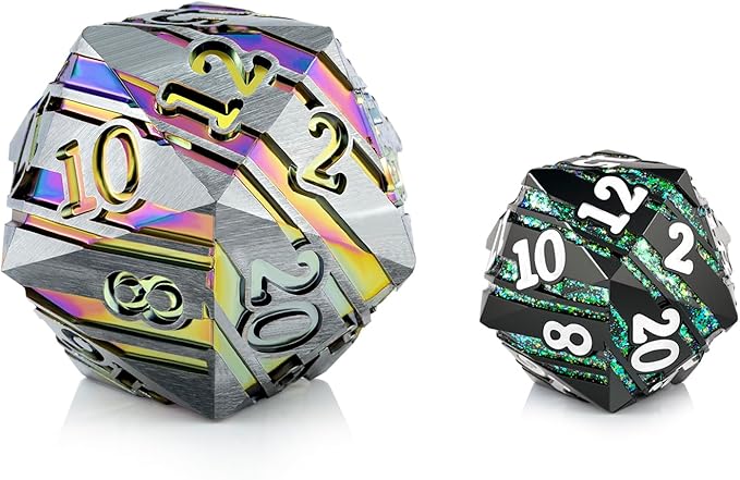 Lager D20 DND Dice Metal DNDND 33mm Large Metallic Die with Gorgeous Gift Box for Dungeons and Dragons (Rainbow)