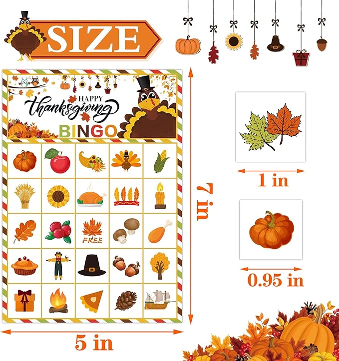 MISS FANTASY Thanksgiving Bingo Game for Kids Party 24 Players Bingo Cards Fall Party Favors Family Activities for Children School Home