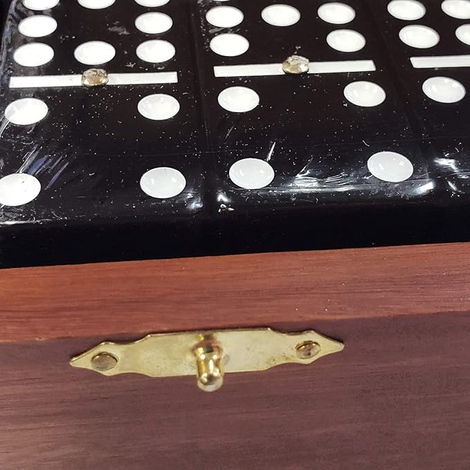 Double 9 Domino Set (55 Tiles) Jumbo Tournament Professional Size with Spinners in Dovetailed Sheesham Wood Box (Black)