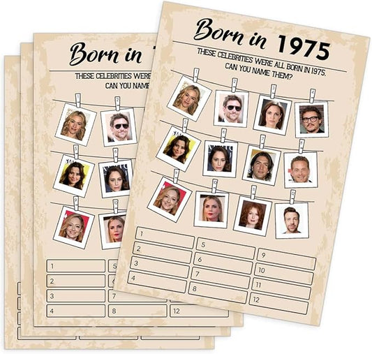 50th Birthday Party Games, Born in 1975 Games, Birthday Party Supplies for Adults, Fun 1975s Party Game，Pack of 30 Cards