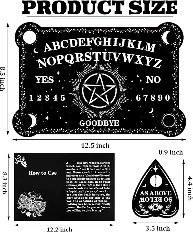 Pendulum Dowsing Divination Board Set Black Wooden Talking Board with Planchette Accessories for Teens Adults Birthday Party and Family Gatherings Games Supplies (Pentagram Style)