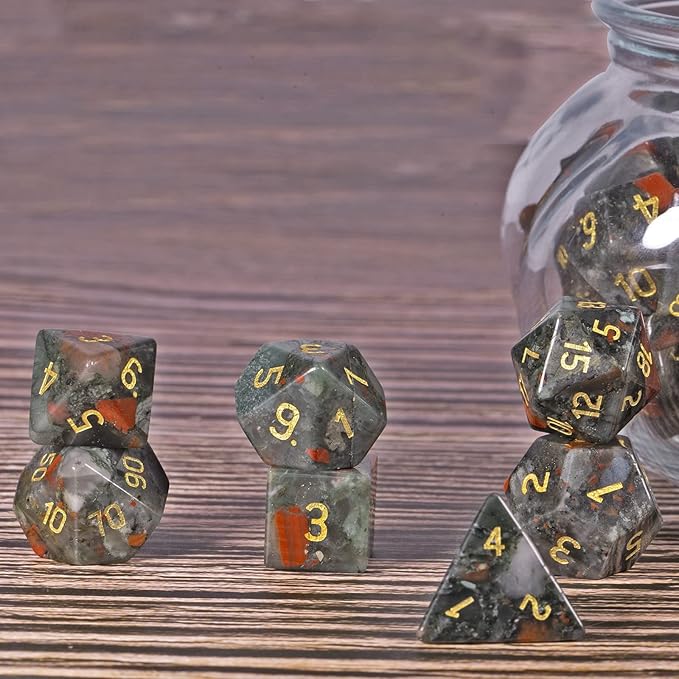 Nupuyai Healing Africa Bloodstone D&D Polyhedral Dice Set with Box for Dungeons and Dragons, Set of 7 Table Top Game Dice for RPG MTG Roleplaying Collection