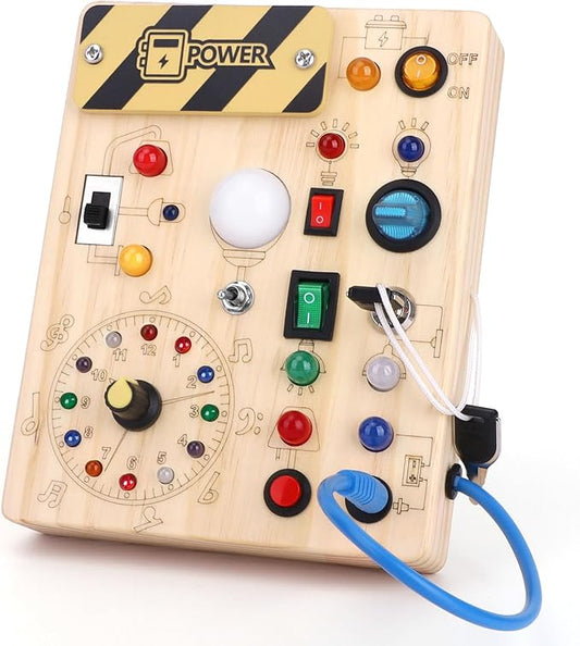 Busy Board 【Plus Version】 with 23 LED Light,Montessori Toy for 1+ Year Old,Engaging Sensory Board for Fine Motor Skills,Gifts & Travel Toys for Toddlers 1-3