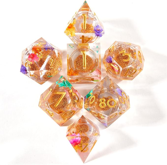 Liquid Core Quicksand Resin DND Dice, Sharp Edge Dungeons and Dragons Polyhedron Game Dice Set for Role Playing Games RPG Explorer Magic, Holiday Birthday Gifts Party Favors