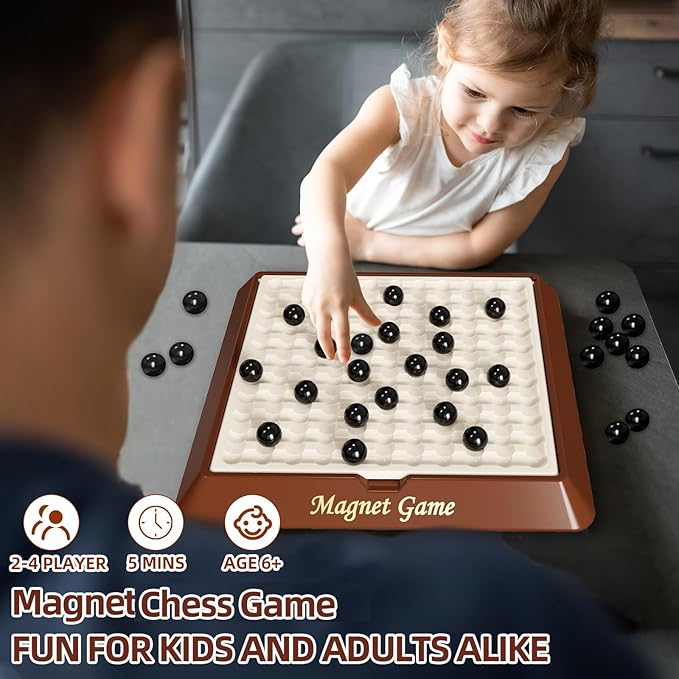 Magnetic Game Chess, Magnet Games for Adults and Kids with Storage Board, Magnet Chess Game with Stones, Board Game for Friends Family, 2-4 Player