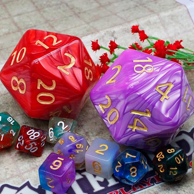 55mm Giant D20 Dice,Large DND 20 Sided Dice Sets,Titan D20 D&D Dice,Jumbo 20 Sided Dice,for Dungeons and Dragons, RPG, MTG Table Games 2 pcs (Red and Purple)