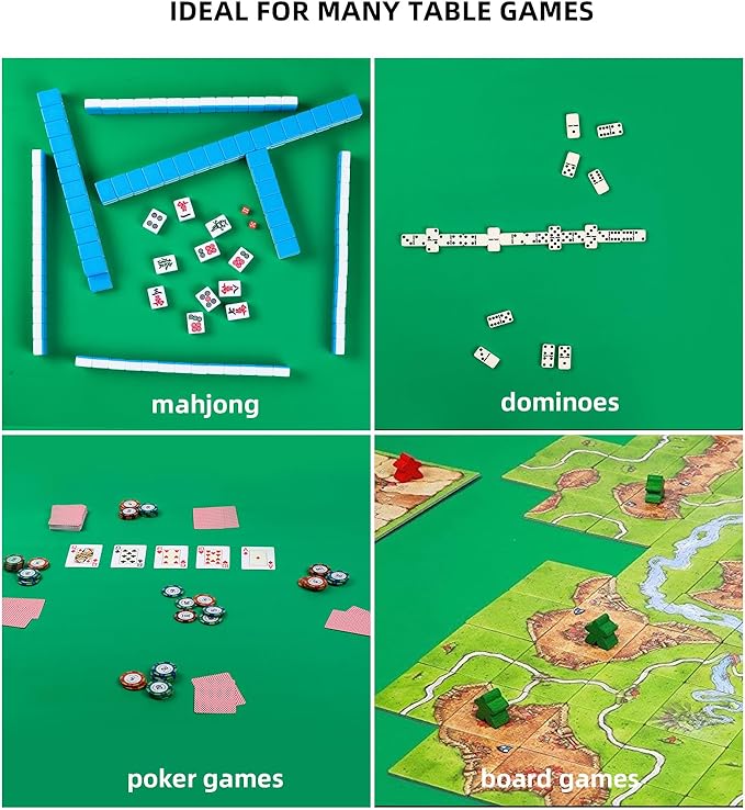 32.6"x32.6" Rubber Anti-Slip Playmat Mahjong Mat for Mahjong, Board Games, Dominoes, Tile Games Tabletop Cover Poker Mat Roll-up Game Mat with Carrying Bag(Green)