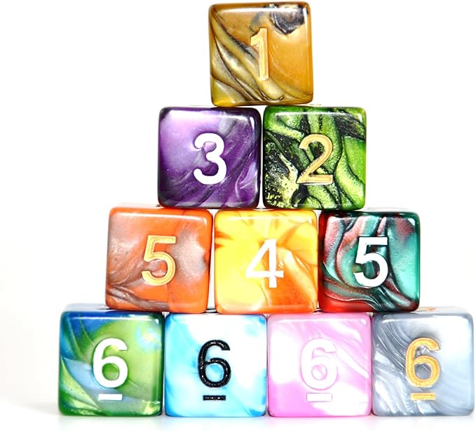 SmartDealsPro 10-Pack D4 D6 D8 D10 D12 Multi Colored Polyhedral Dice for for Dungeons and Dragons DND RPG MTG Table Games (Double Color, D6)