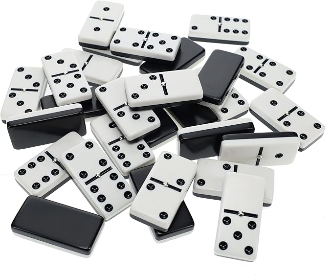 WE Games Two-Toned Black & White Double 6 Dominoes with Spinners - Ideal Size, Vintage Style Case, Family and Adult Board Games
