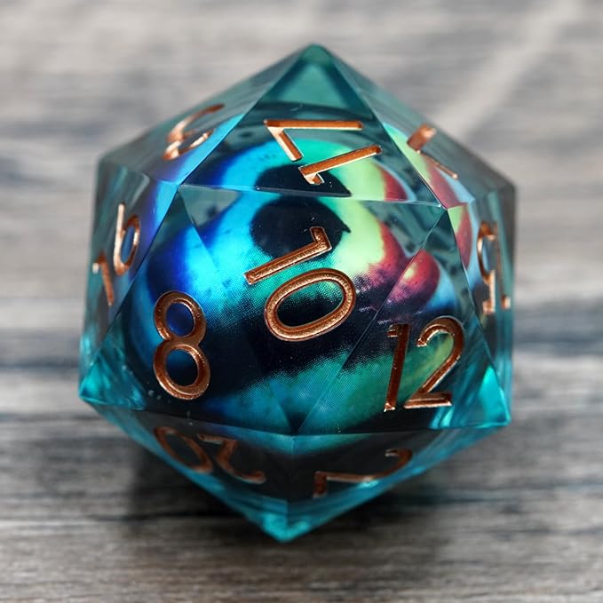 Dungeons and Dragons DND Dice D20, Moving Eyeball Liquid Core Dice Set D&D 33MM Oversized D20 Single Sharp Edge Resin dice with Gift Case, Polyhedral Dice for Role Playing Game