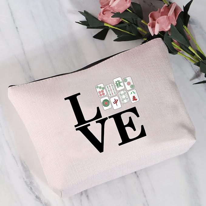 JYTAPP Mahjong Bag Love Mahjong Gift Mahjong s Cosmetic Bag Zipper Pouch Mahjong Board Game Storage Bag for Mahjong Lover Mahjong Player Gift