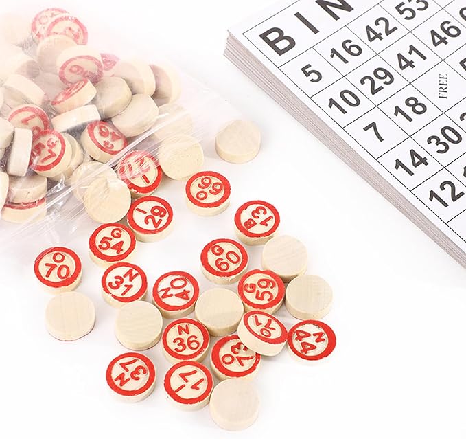 Bingo Board Game, Classic Bingo Cards, Vintage Wooden Bingo Game, Wooden Bingo Set Includes 40 Bingo Number Cards and 75 Chess, Game of Chance for Family Party Kids Adults Holiday Activities