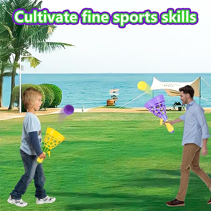 Kids Outdoor Indoor Game Activity, Pinball Catch Game with 2 Catch Launcher Baskets and 10 Balls, Birthday Party Favor for Kids 4 5 6 7 8 10 12+