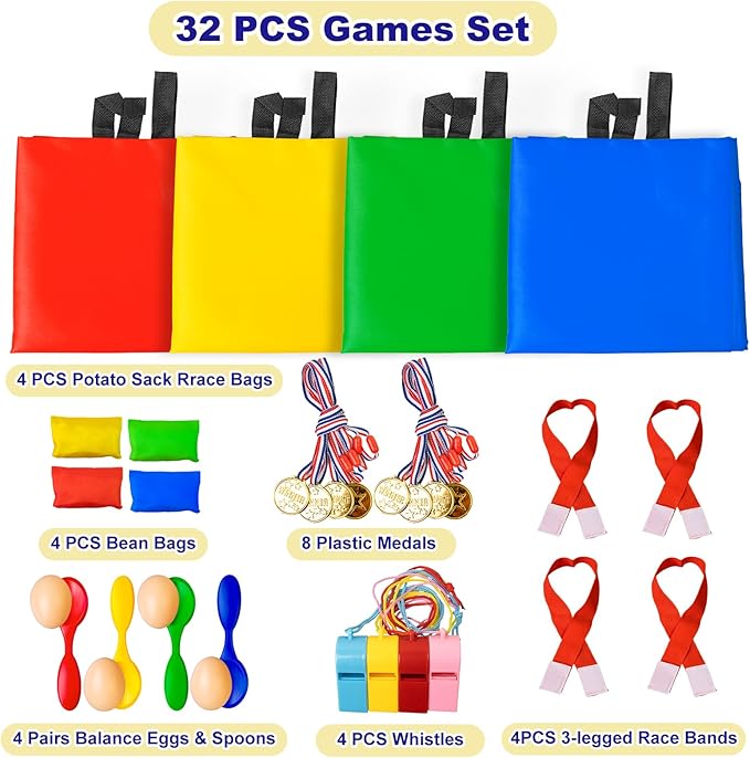 Potato Sack Race Bags - Sack Race Bags for Adults and Kids, Bean Bag Toss Game, 3 Legged Relay Race, Egg Spoon Game, Carnival Outdoor Lawn Game for Easter, Halloween, Christmas, Birthday Party