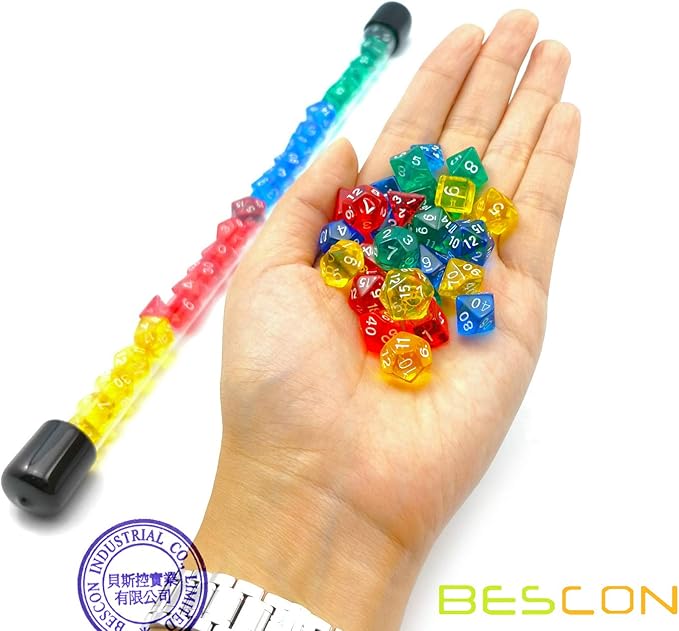 Bescon 28pcs Colorful Translucent Mini Polyhedral Dice Set in Tube, Dungeons and Dragons RPG Dice 4X7pcs,Mini Gem Dice Set