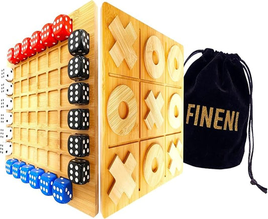 Dice Battle and TicTacToe Dual Sides Board Games, Wooden Coffee Table Games for Adults, 2~4 Player Bar Dice Games, Indoor Tabletop Game & 4 Players Wood Table Top Dice Game (Dual(2~4)/Log)